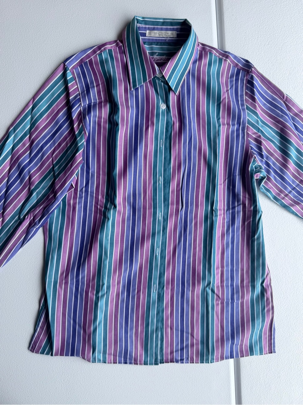 Foxcroft Purple & Teal Striped Dress Shirt